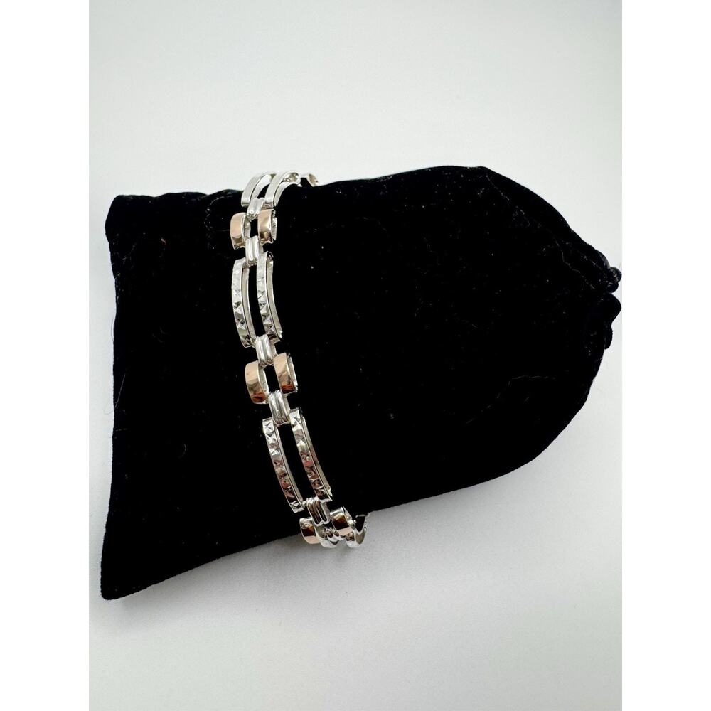 Designer Peruvian Sterling Silver 950 and 18K Gold Inlay Bracelet - 7.5”